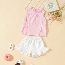 Shein Girls Frill Vest With Ruffle Hem Shorts