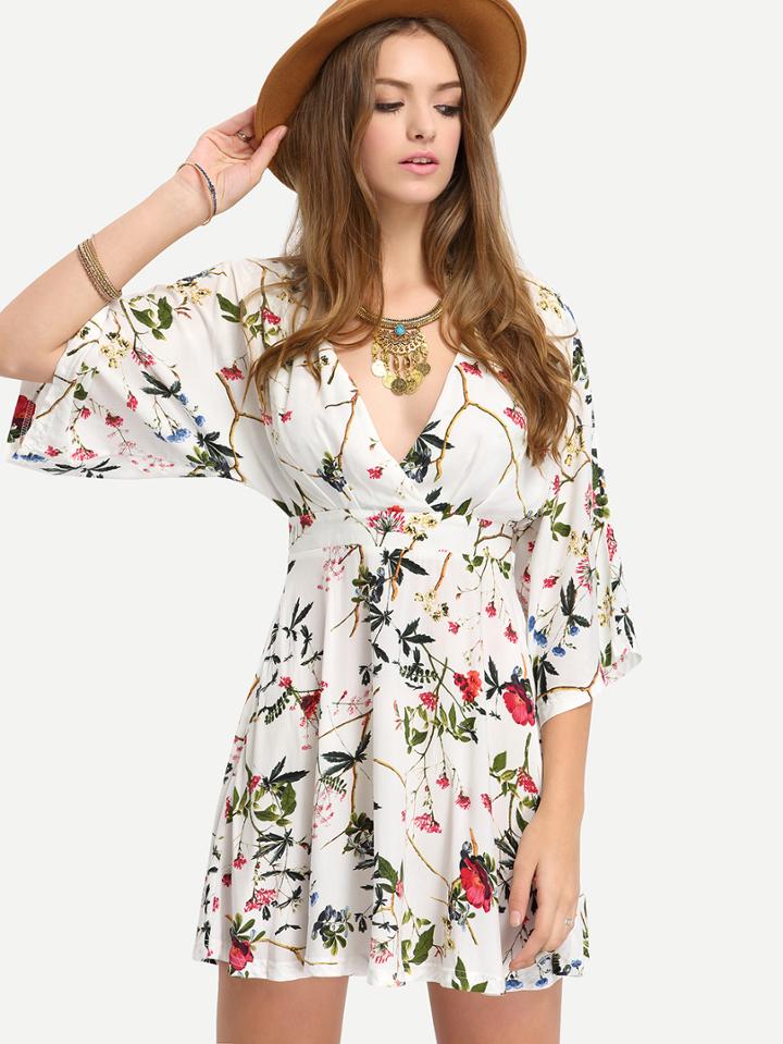 Shein Multicolor Half Sleeve Print Hollow Back Dress