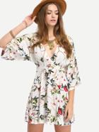Shein Multicolor Half Sleeve Print Hollow Back Dress