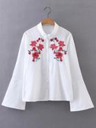 Shein Bell Sleeve Flower Embroidery Blouse