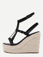 Shein Black Peep Toe Buckle Strap Wedge Pumps