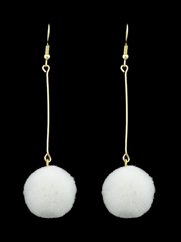 Shein White Long Chain With Ball Dangle Earrings For Women