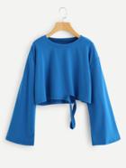 Shein Drop Shoulder Bell Sleeve Ripped Hem Crop Tee