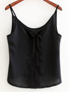 Shein Black Tie Neck Bow Lace Trim Spaghetti Strap Tank Top