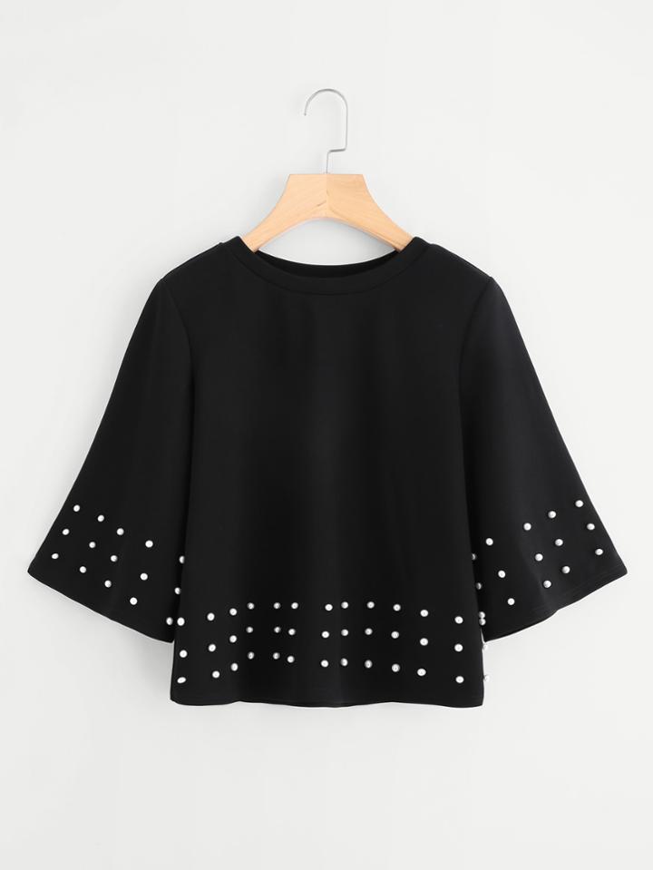 Shein Pearl Embellished Wide Sleeve Top