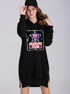 Shein Black Sequin Slit Side Hooded Sweatshirt Dress