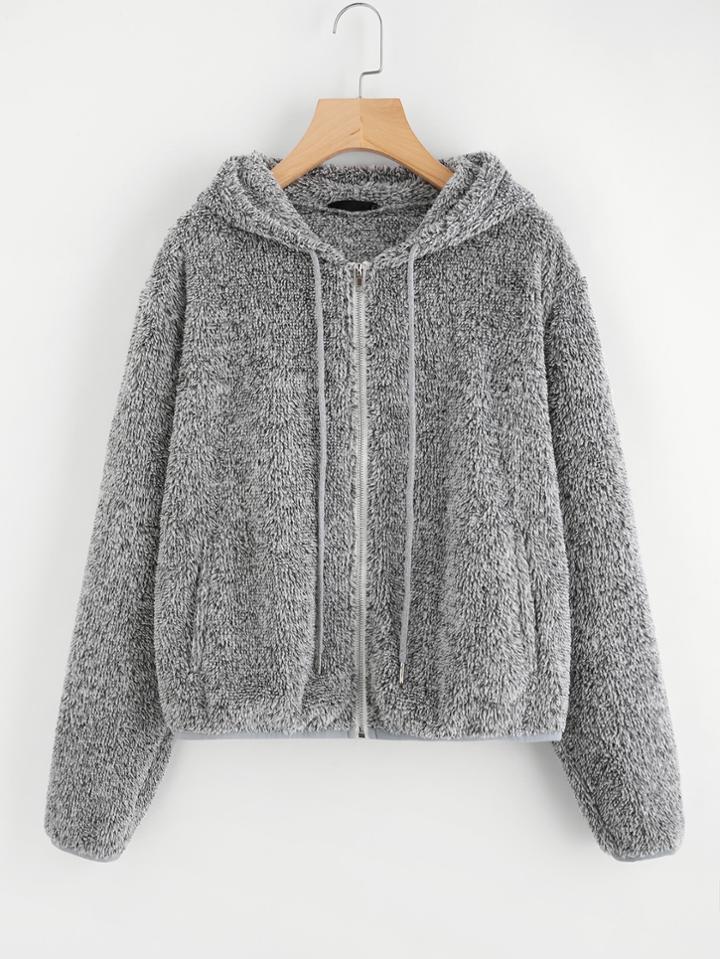 Shein Zip Up Fuzzy Hoodie Jacket