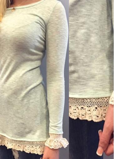 Rosewe Lace Splicing Grey Long Sleeve T Shirt Dress