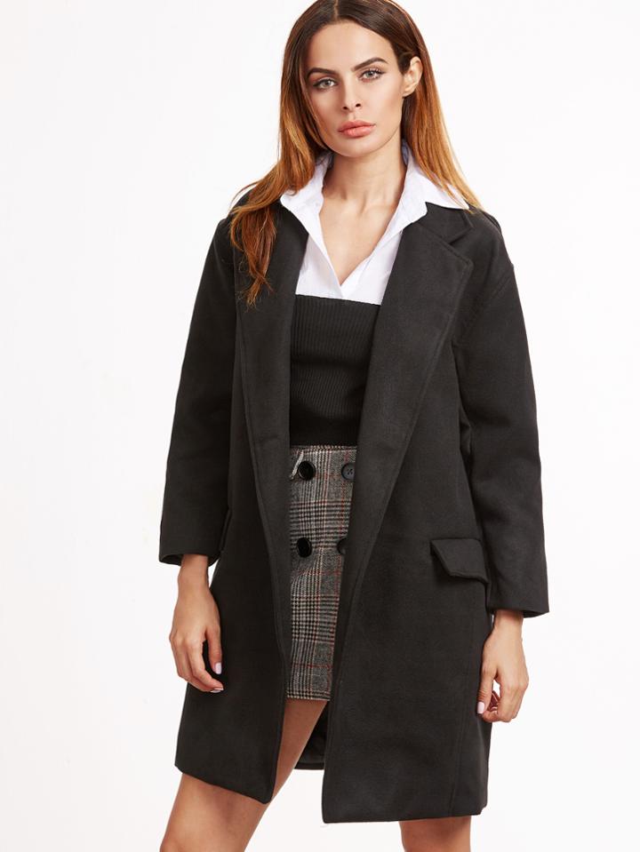 Shein Black Open Front Split Back Coat