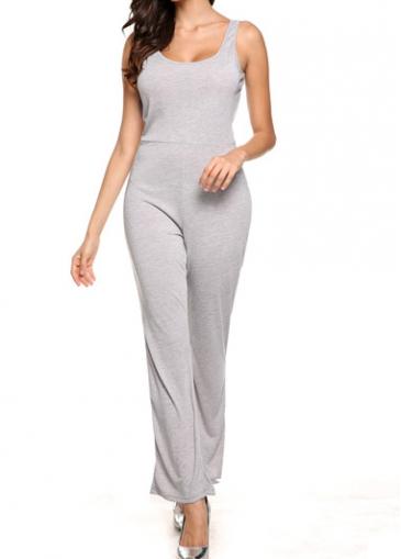 Rosewe High Waist Sleeveless V Back Grey Jumpsuit