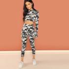 Shein Mock Neck Camo Top And Pants Set