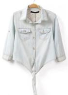 Rosewe Trendy Half Sleeve Denim Blouse With Turndown Collar