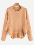 Shein Pale Khaki Ruffle Hem Eyelet Sweater