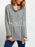 Shein Grey Turtleneck Asymmetric T-shirt