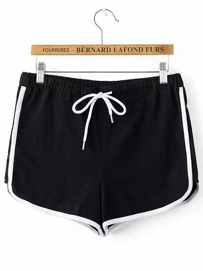 Shein Black Drawstring Waist Contrast Binding Shorts