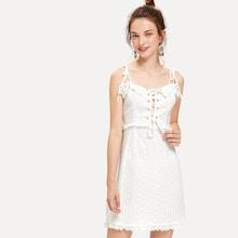 Shein Lace Up Frill Trim Tied Cami Dress