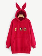 Shein Patched Detail Longline Rabbit Hoodie