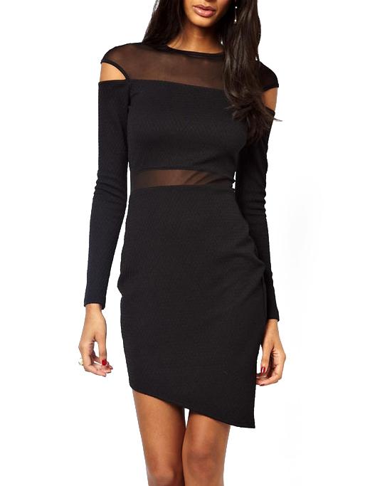 Shein Black Mesh Insert Asymmetrical Sheath Dress
