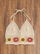 Shein Circle Pattern Hem Crochet Halter Neck Top