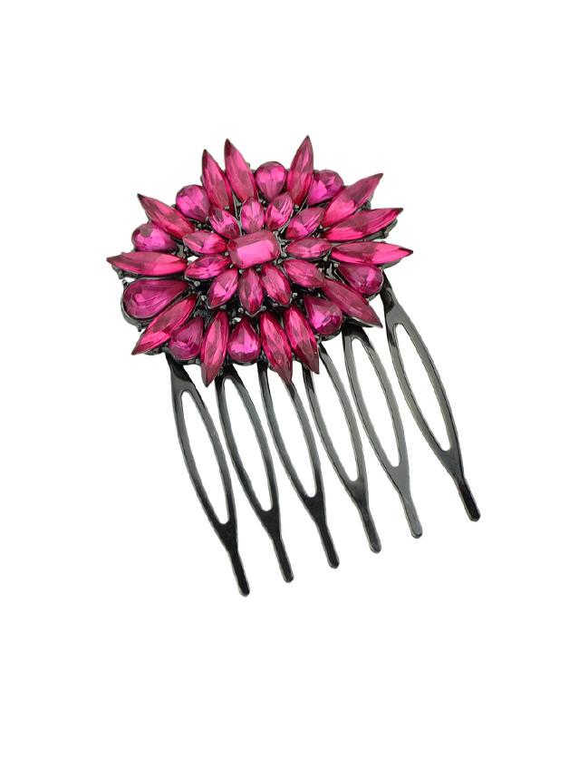 Shein Leaf Hair Combs With Flower Shape Hotpink Rhinestone Hair Accessories