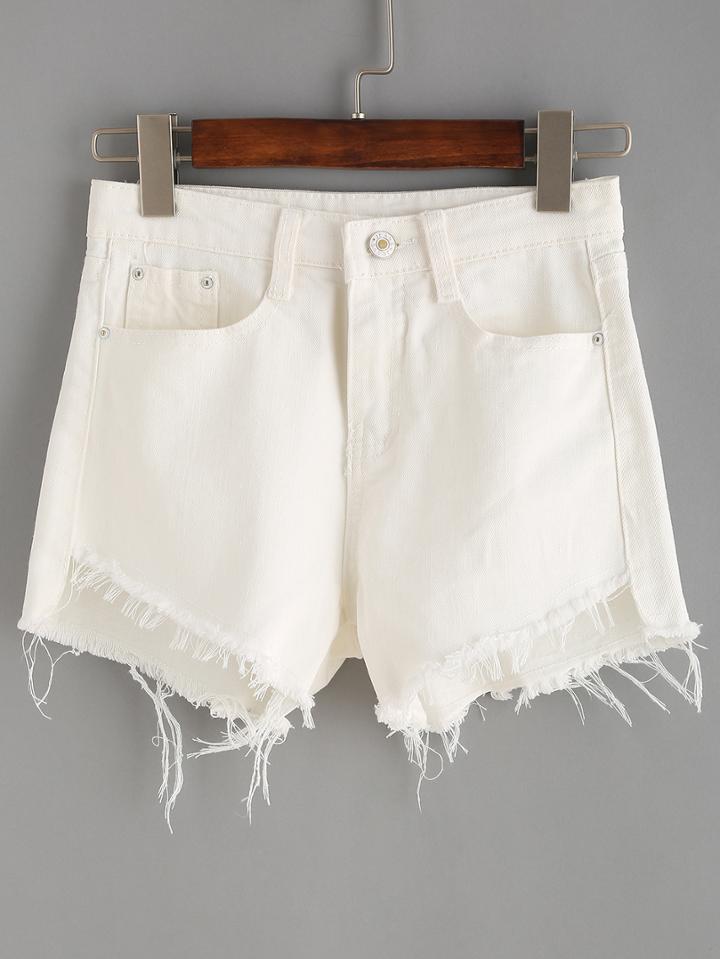 Shein Fringe Pockets Denim Shorts