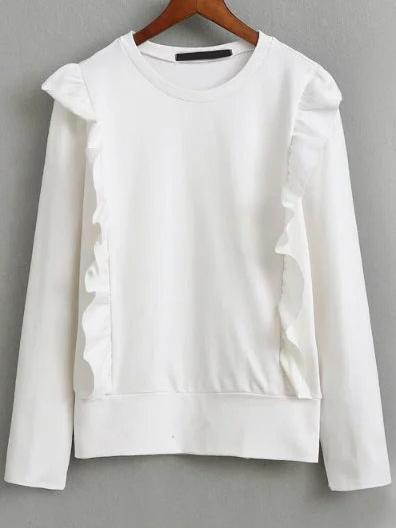 Shein White Ruffle Trim Round Neck Knitwear