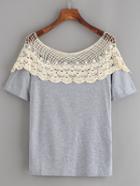 Shein Grey Crochet Insert Slub T-shirt