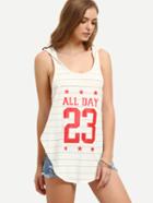 Shein Multicolor Striped Letters Print Hooded Tank Top