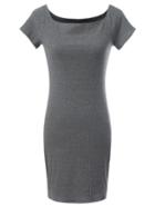 Shein Grey Boat Neck Off The Shoulder Rib Sheath Dress