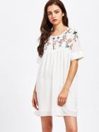 Shein Embroidered Yoke Cutout Back Jacquard Smock Dress