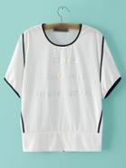 Shein White Letters Printed Batwing Sleeve T-shirt