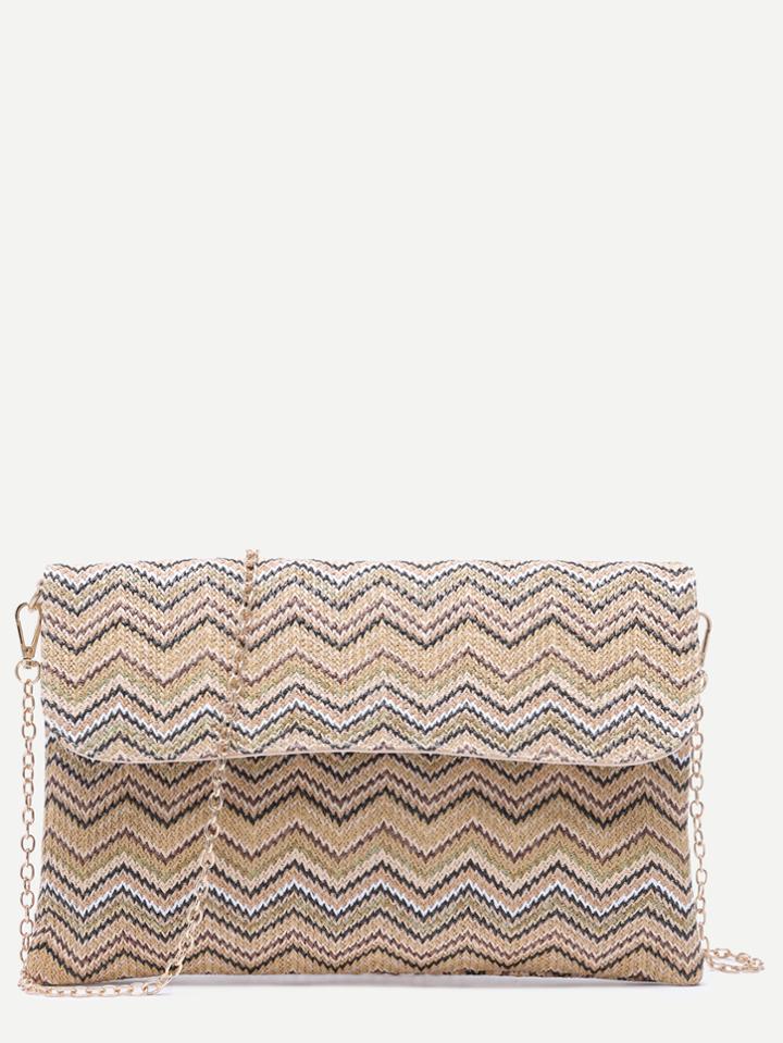 Shein Mulitcolor Chevron Straw Flap Chain Bag