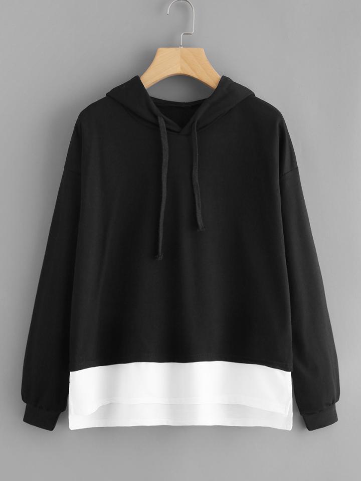 Shein Contrast Hem Drop Shoulder Hoodie