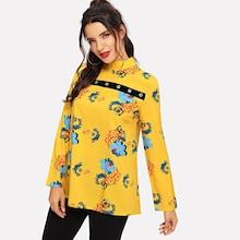 Shein Keyhole Cut Out Floral Grommet Blouse
