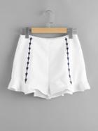 Shein Ruffle Hem Embroidered Paneled Shorts