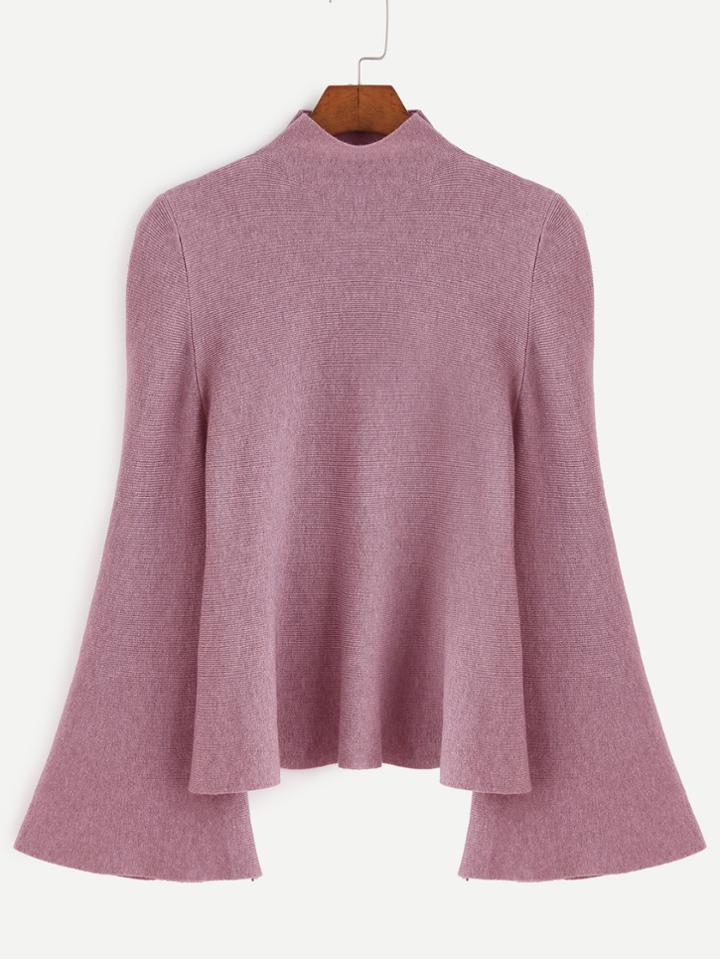 Shein Dark Pink Mock Neck Bell Sleeve Jersey Sweater