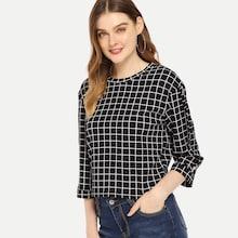 Shein 3/4 Sleeve Grid Tee