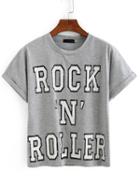 Shein Letter Pirnt Rolled Sleeve T-shirt