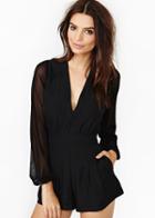 Shein Black V Neck Sheer Mesh Chiffon Jumpsuit