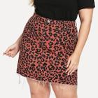 Shein Plus Leopard Print Raw Hem Skirt