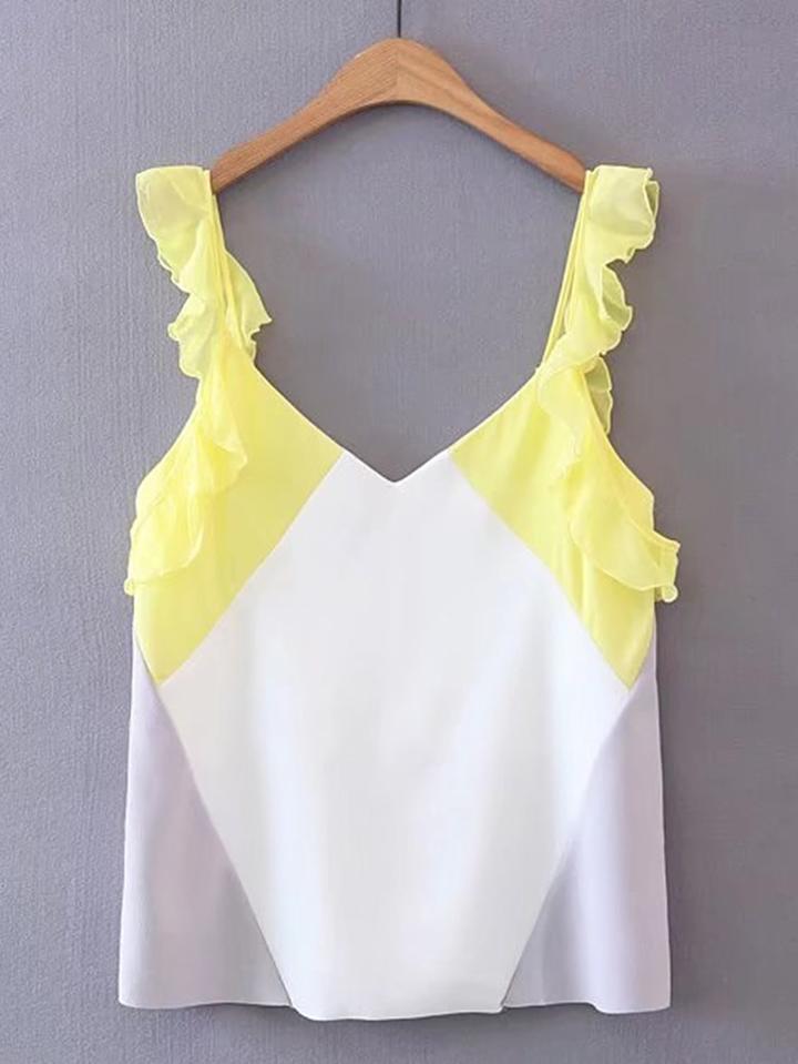 Shein Frill Trim Color Block Tank Top
