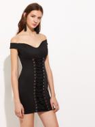 Shein Bardot Grommet Crisscross Slim Dress
