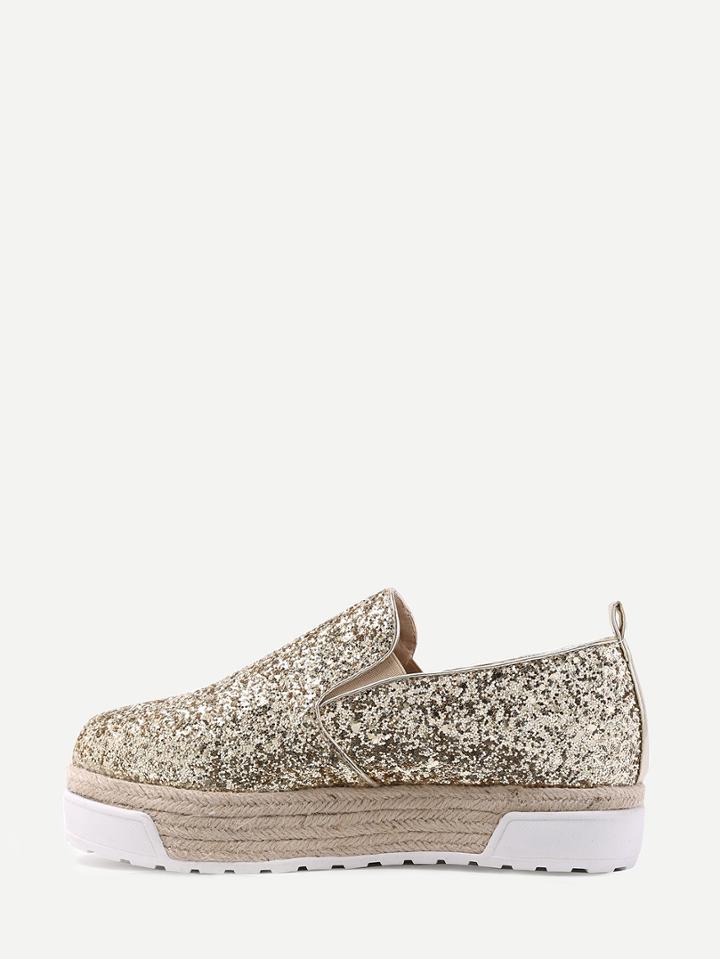 Shein Gold Faux Weave Leather Espadrille Sneakers