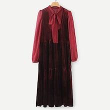 Shein Tie Neck Velvet Dress