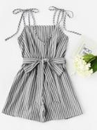 Shein Self Tie Shoulder Stripe Romper With Belt