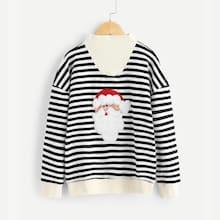 Shein Toddler Boys Christmas Embroidered Striped Sweatshirt