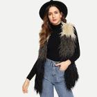 Shein Soft Faux Fur Color Block Shell Coat