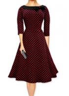 Rosewe Wine Red Three Quarter Sleeve Bowtie Decorated Skater Dress