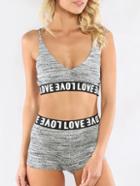 Shein Grey Letters Print Backless Crop Top With Shorts
