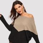 Shein Batwing Sleeve Two-tone Ribbed Pullover